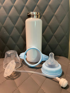 Pink and blue baby bottles